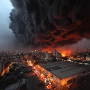 Incêndio de grandes proporções atinge galpão no Brás e deixa duas mulheres intoxicadas pela fumaça