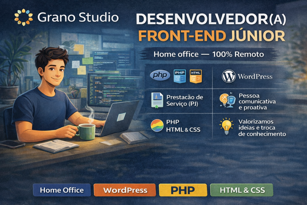 Grano Studio abre vaga home office para Desenvolvedor(a) Front-end Júnior