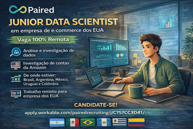 Paired abre vaga remota para Junior Data Scientist em empresa de e-commerce dos EUA