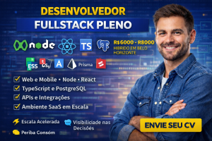 Desenvolvedor Fullstack Pleno: Vaga Híbrida em Belo Horizonte com Stack Moderna e Produto SaaS em Escala