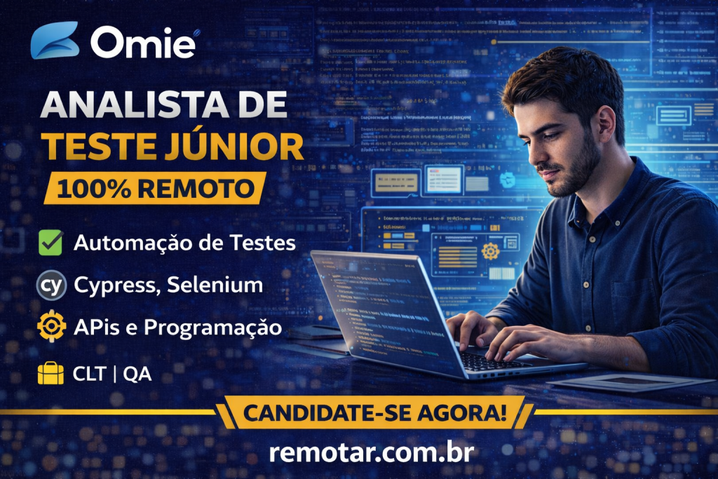 Analista de Teste Júnior 100% Remoto na Omie | Automação com Cypress, Selenium, APIs e Lógica de Programação