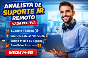 Analista de Suporte Jr Remoto: vaga efetiva aberta na CH Master Data