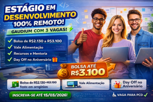 Estágio em Desenvolvimento 100% Remoto: Gaudium abre três vagas com bolsa de até R$ 3,1 mil