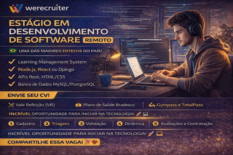 Estágio em Desenvolvimento de Software Remoto na Werecruiter: Porta de Entrada para Carreira em Tecnologia Educacional