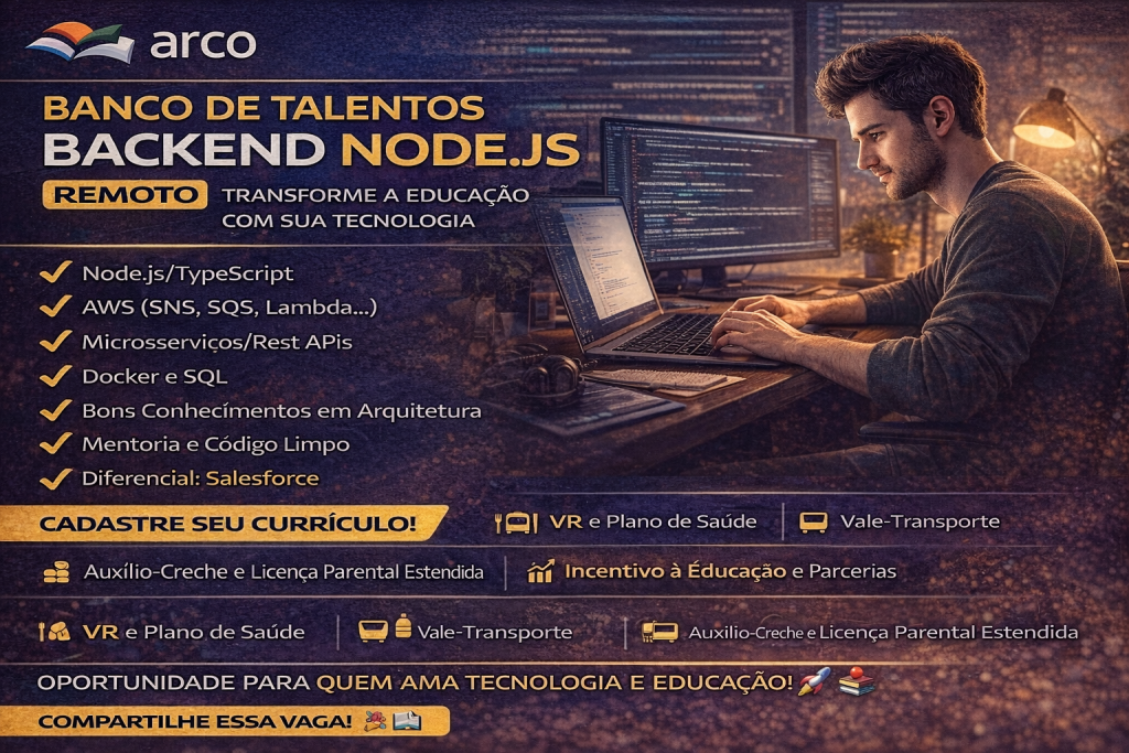 Arco Educação Abre Banco de Talentos para Backend Node.js e Reforça Aposta em Tecnologia Educacional Remota
