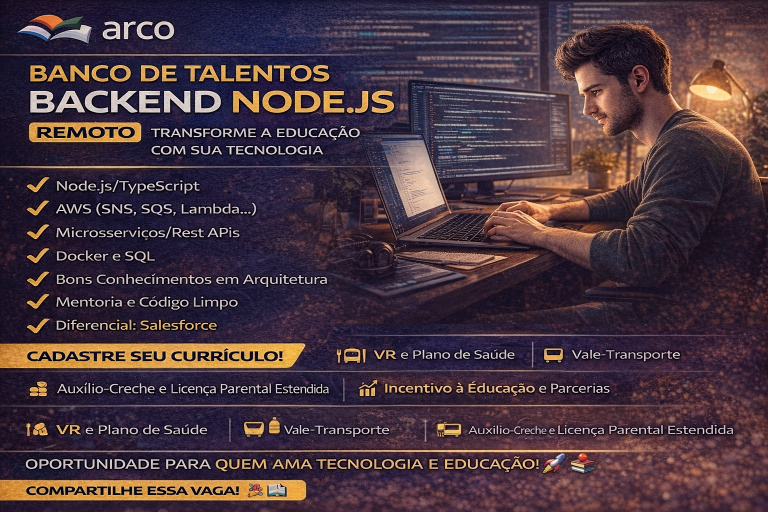 Arco Educação Abre Banco de Talentos para Backend Node.js e Reforça Aposta em Tecnologia Educacional Remota