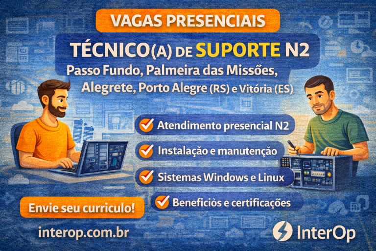 OPORTUNIDADES PARA TÉCNICO DE SUPORTE N2 NA INTEROP: CARREIRA EM SUPORTE DE TI, INFRAESTRUTURA E ATENDIMENTO TÉCNICO EM DIFERENTES REGIÕES DO BRASIL