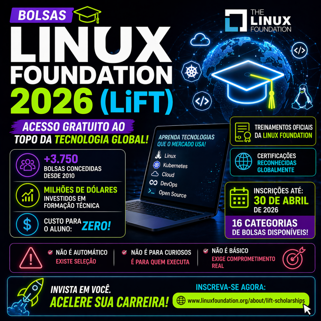 Bolsas Linux Foundation 2026 (LiFT): Como Acessar Formação Global Gratuita em Tecnologia e Acelerar sua Carreira em Open Source