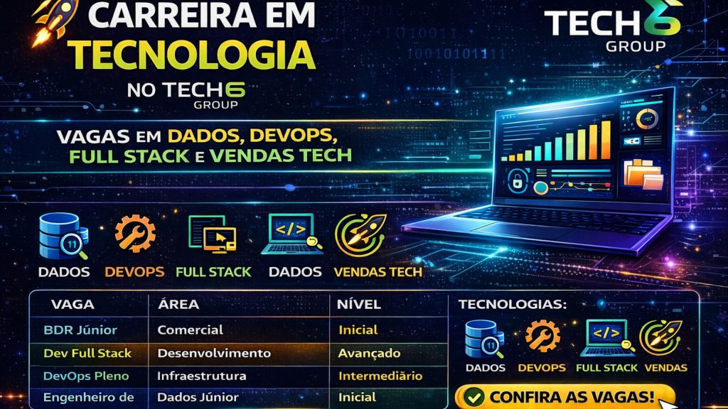 Carreira em Tecnologia na Tech6 Group: Como Conquistar Vagas em Dados, DevOps, Full Stack e Vendas em uma Empresa Global de Inovação