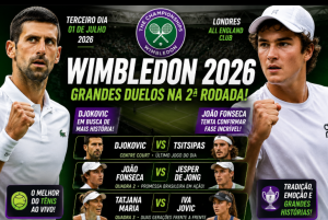 Wimbledon 2026: Djokovic busca ampliar domínio sobre Tsitsipas enquanto João Fonseca tenta confirmar grande fase