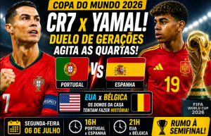 Portugal x Espanha e Estados Unidos x Bélgica movimentam as quartas de final da Copa do Mundo 2026 nesta segunda-feira