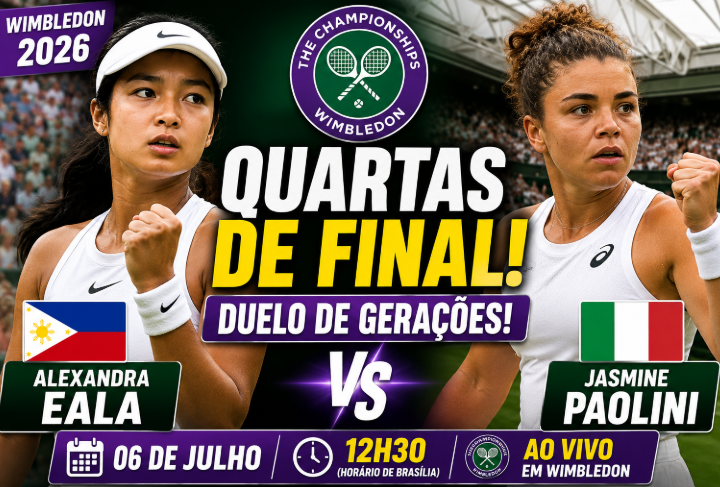 Wimbledon 2026: Alexandra Eala enfrenta Jasmine Paolini nas quartas de final e busca fazer história