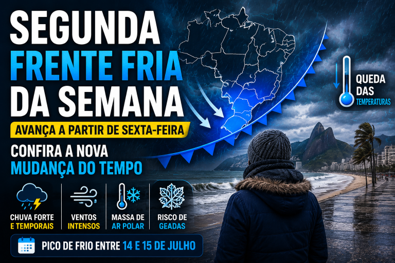 Segunda frente fria da semana avança a partir de sexta-feira; confira a nova mudança do tempo