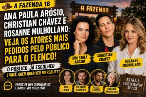 A Fazenda 18: Ana Paula Arósio, Christian Chávez e Rosanne Mulholland estão entre os nomes mais pedidos pelo público