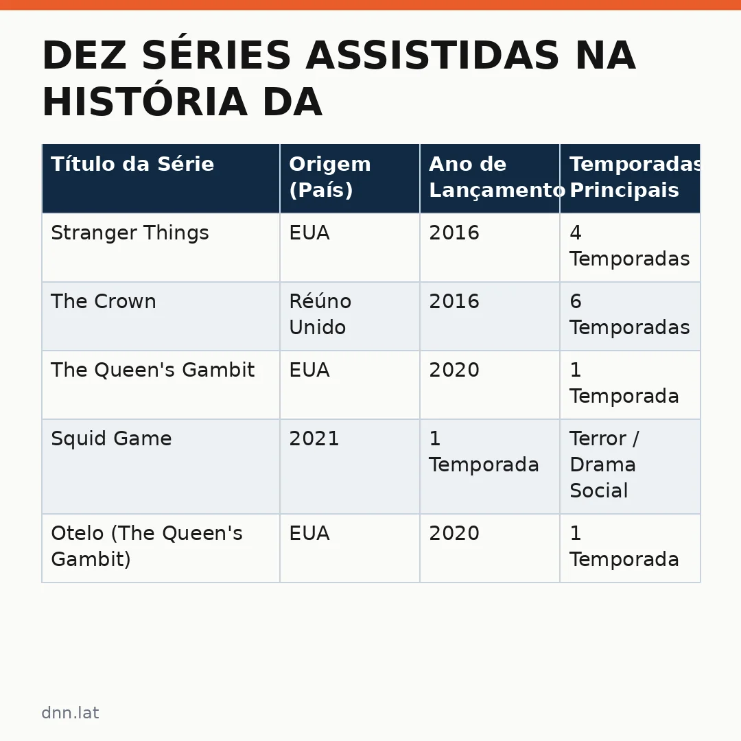 Infográfico - Dez Séries Assistidas na História da Netflix: Ranking Definitivo e Análise de Dados