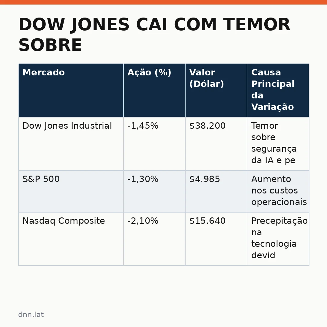 Infográfico - Dow Jones cai com temor sobre segurança da IA e petróleo acima de US$ 108