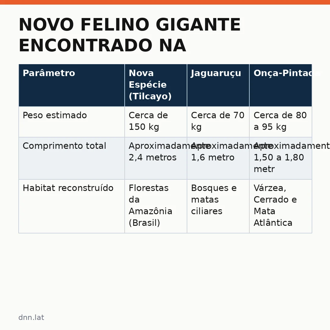 Infográfico - Novo felino gigante encontrado na Amazônia brasileira revela nova espécie desconhecida de grande porte