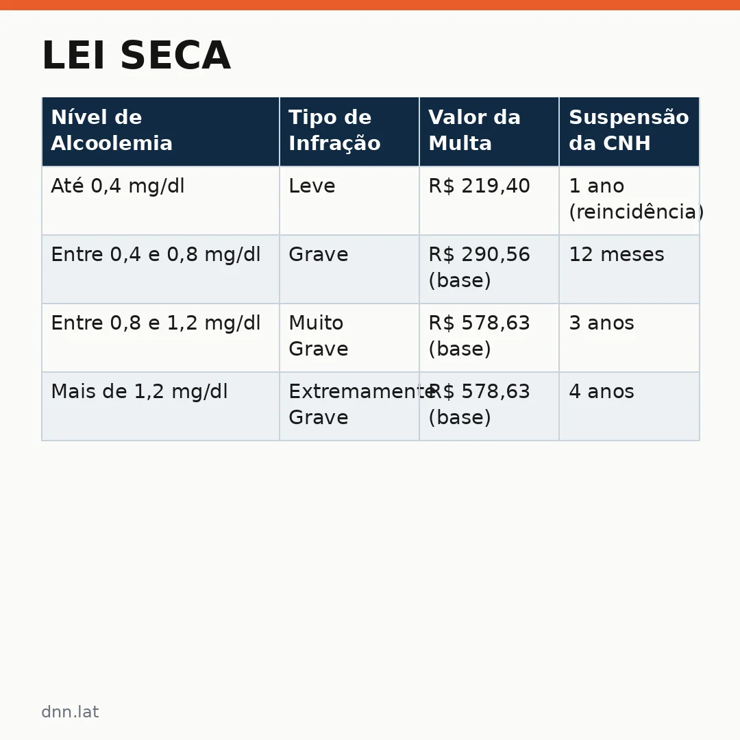 Infográfico - Lei Seca: conheça as punições e o que muda no trânsito brasileiro