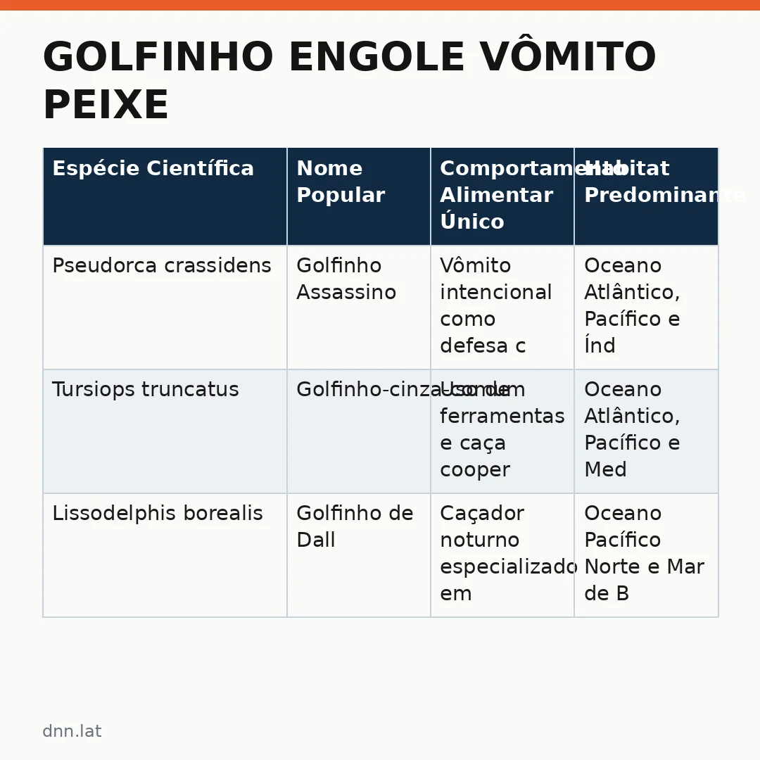 Infográfico - Golfinho engole vômito peixe: comportamento inédito da natureza revela adaptações alimentares surpreendentes