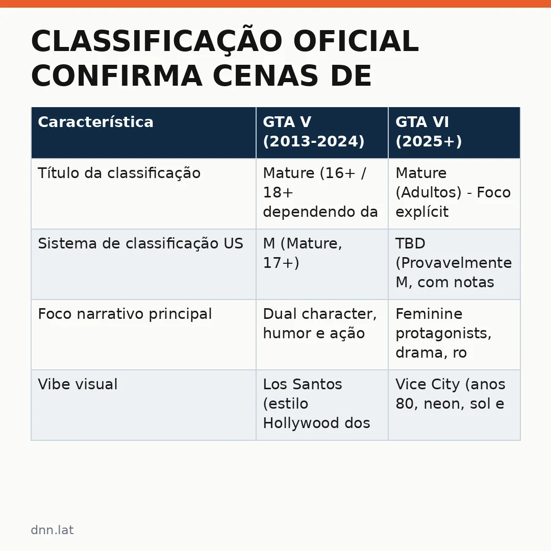 Infográfico - Classificação oficial confirma cenas de sexo em GTA 6 e gera expectativa global