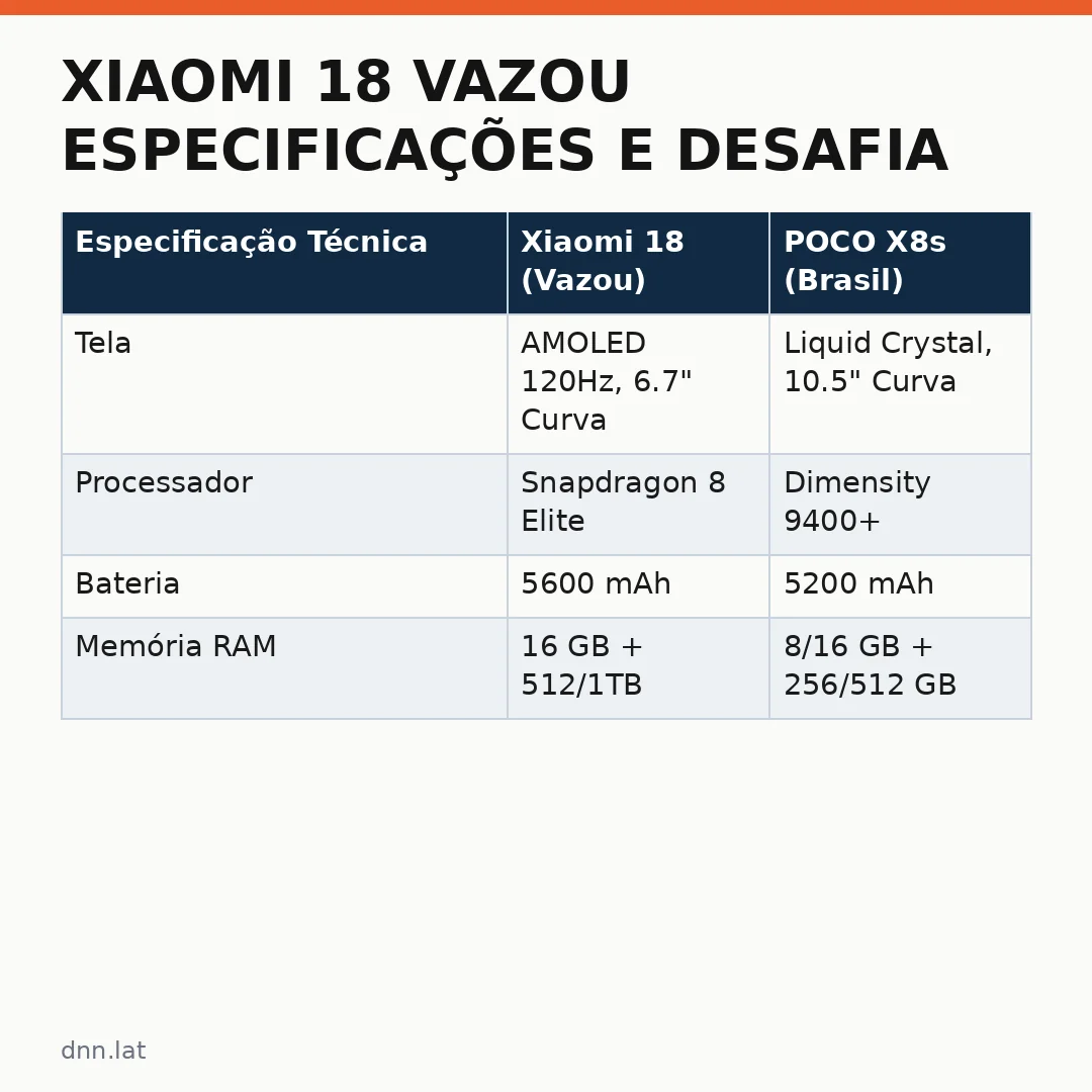 Infográfico - Xiaomi 18 vazou especificações e desafia o mercado; POCO X8s chega ao Brasil