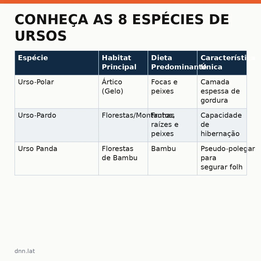Infográfico - Conheça as 8 espécies de ursos do mundo e suas fascinantes adaptações biológicas