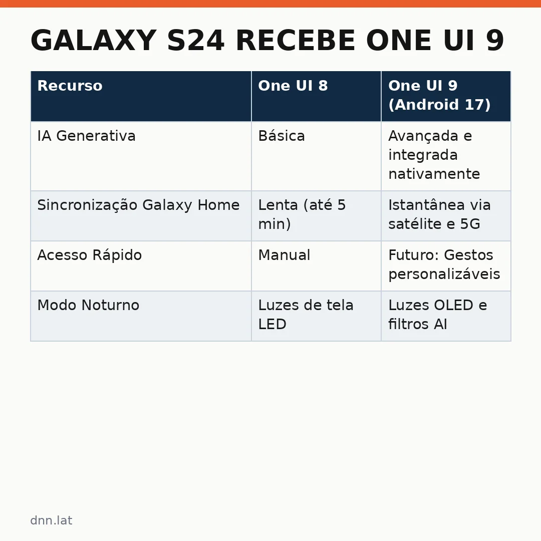 Infográfico - Galaxy S24 recebe One UI 9 estável com Android 17: novidades e o que esperar do novo sistema
