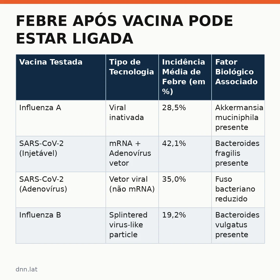 Infográfico - Febre após vacina pode estar ligada ao microbioma intestinal: estudo revela conexão entre sistema imunológico e bactéria
