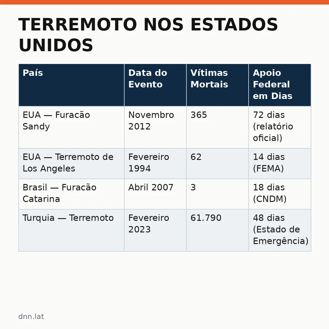 Infográfico - Terremoto nos Estados Unidos: como as tempestades afetam a saúde mental da população e os planos de recuperação federal